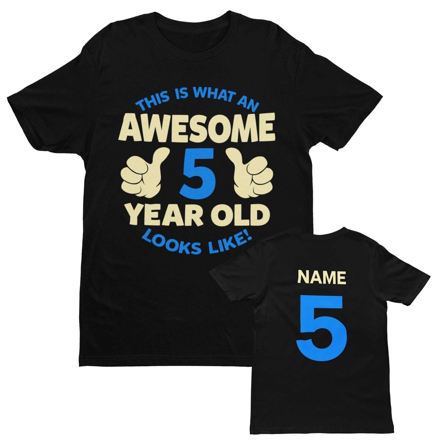 Personalised Boys 5th Birthday T-Shirt Awesome 5 Year Old NAME AND AGE ON BACK T-Shirt Gift