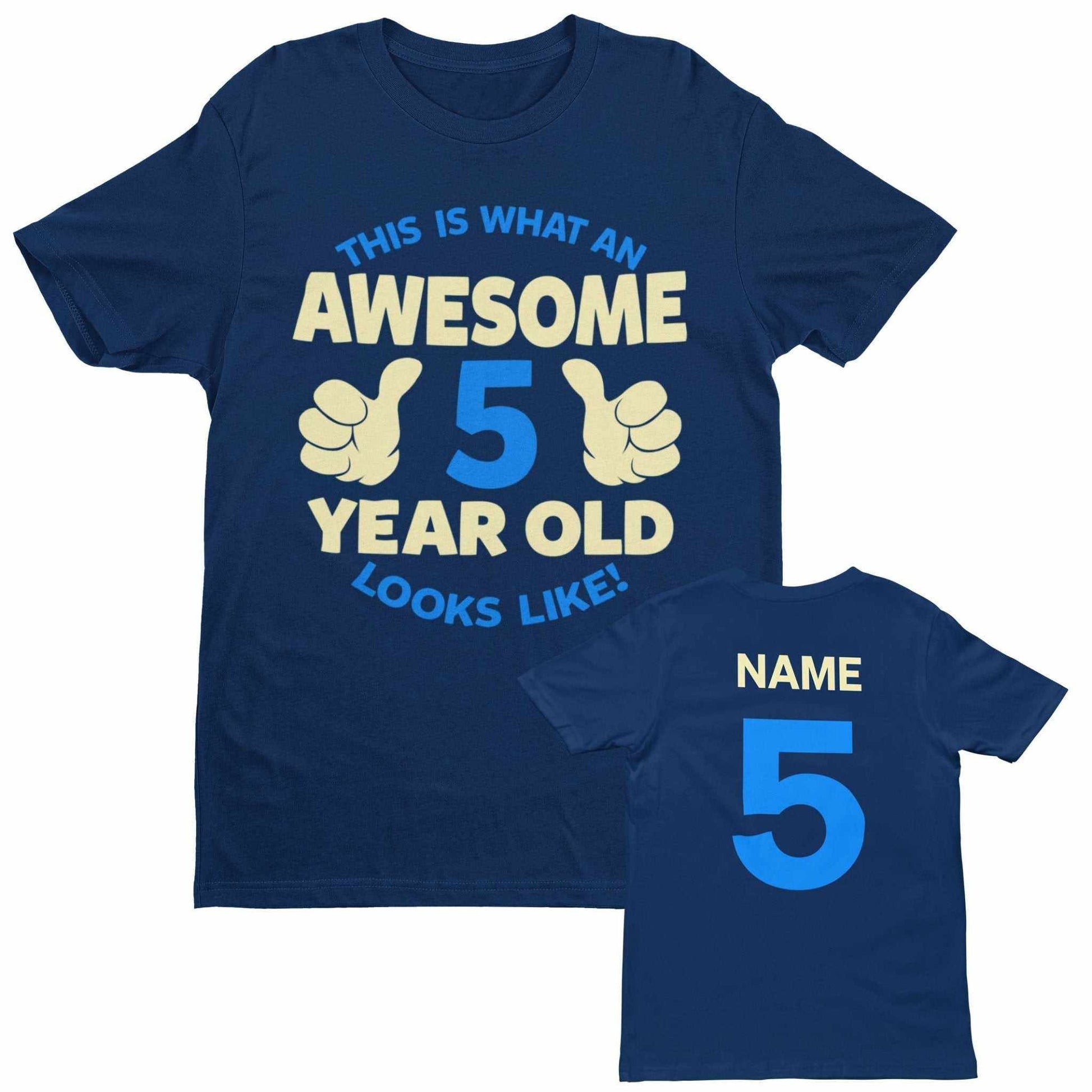 Personalised Boys 5th Birthday T-Shirt Awesome 5 Year Old NAME AND AGE ON BACK T-Shirt Gift