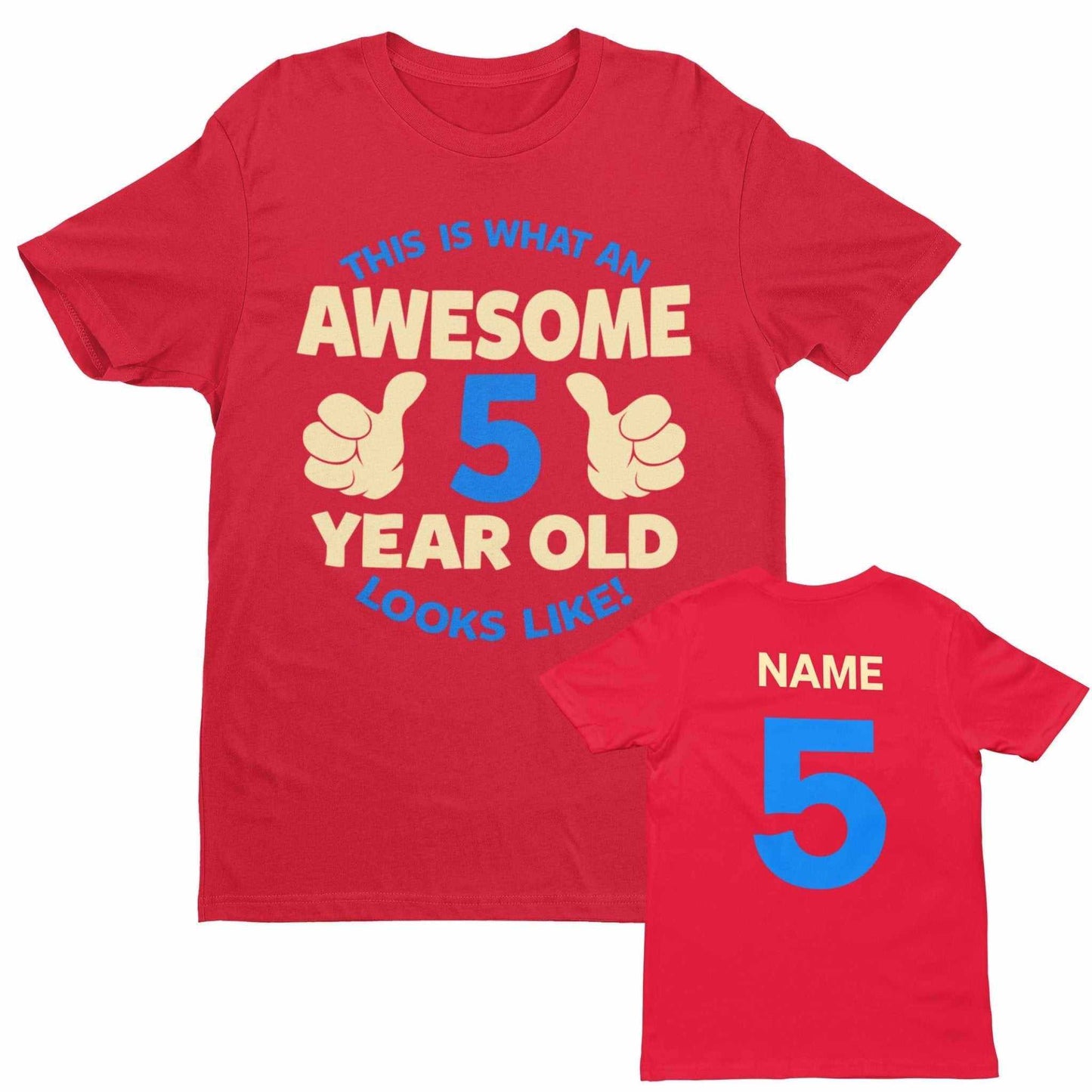 Personalised Boys 5th Birthday T-Shirt Awesome 5 Year Old NAME AND AGE ON BACK T-Shirt Gift