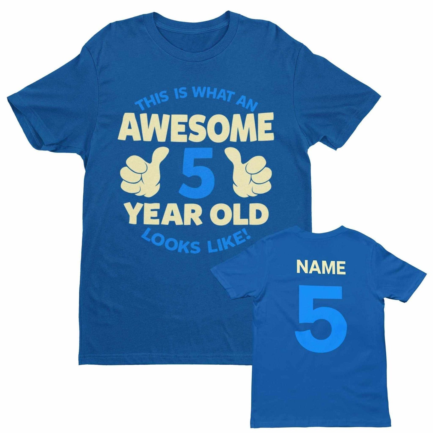 Personalised Boys 5th Birthday T-Shirt Awesome 5 Year Old NAME AND AGE ON BACK T-Shirt Gift
