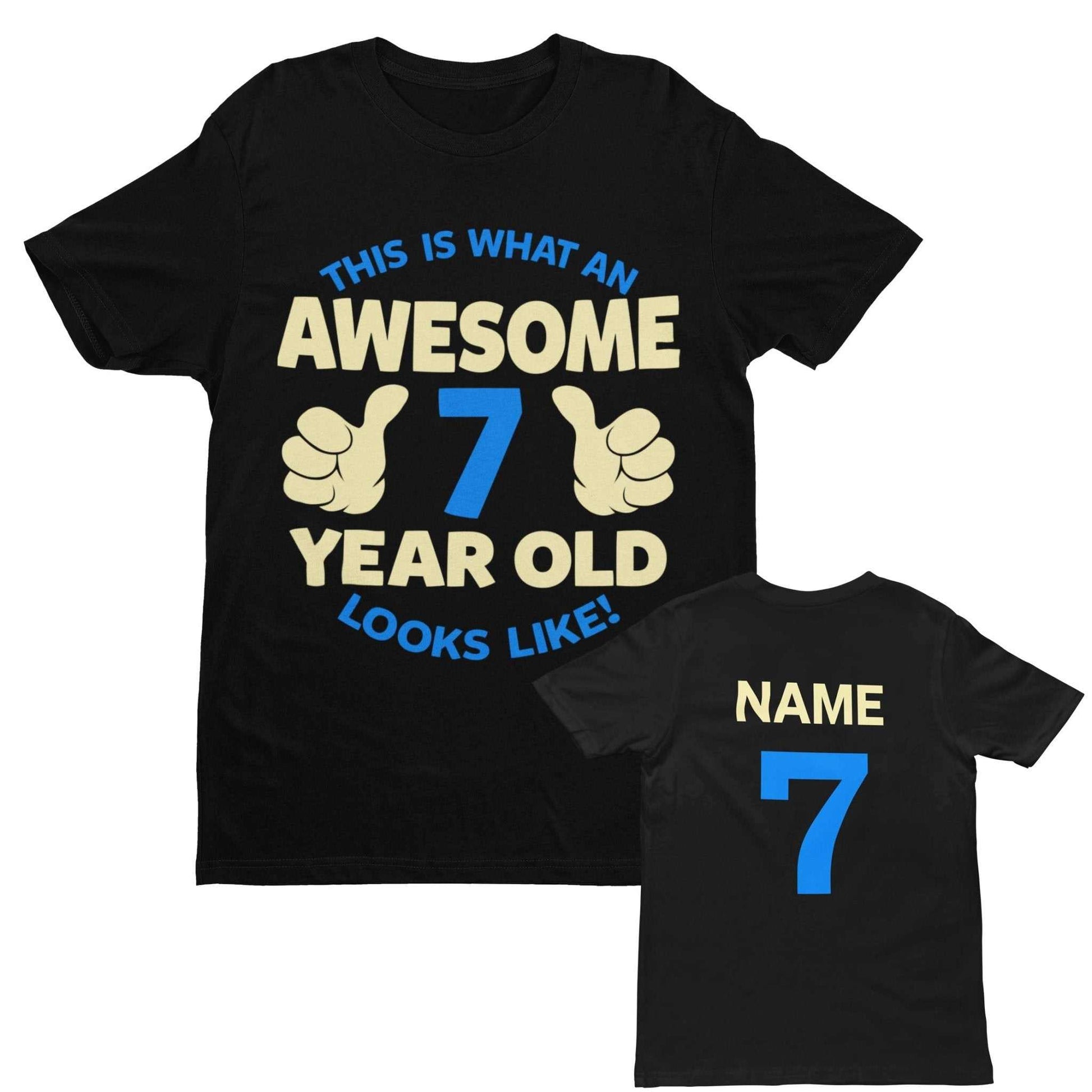 Personalised Boys 7th Birthday T-Shirt Awesome 7 Year Old NAME AND AGE ON BACK T-Shirt Gift