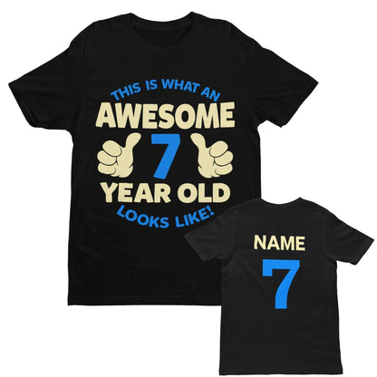 Personalised Boys 7th Birthday T-Shirt Awesome 7 Year Old NAME AND AGE ON BACK T-Shirt Gift
