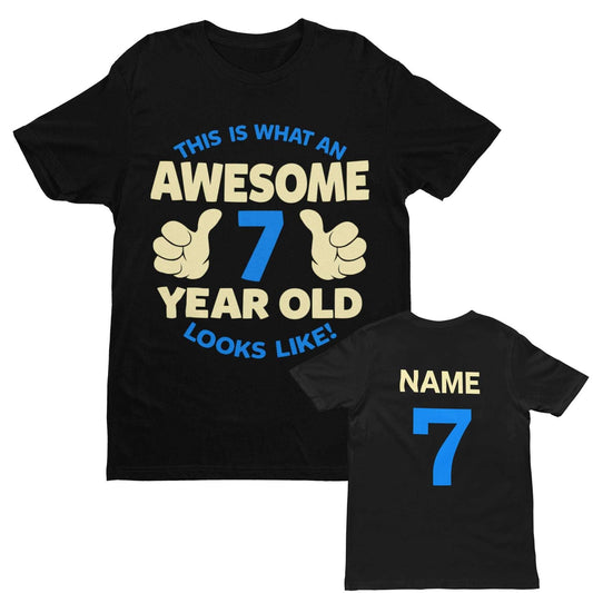 Personalised Boys 7th Birthday T-Shirt Awesome 7 Year Old NAME AND AGE ON BACK T-Shirt Gift