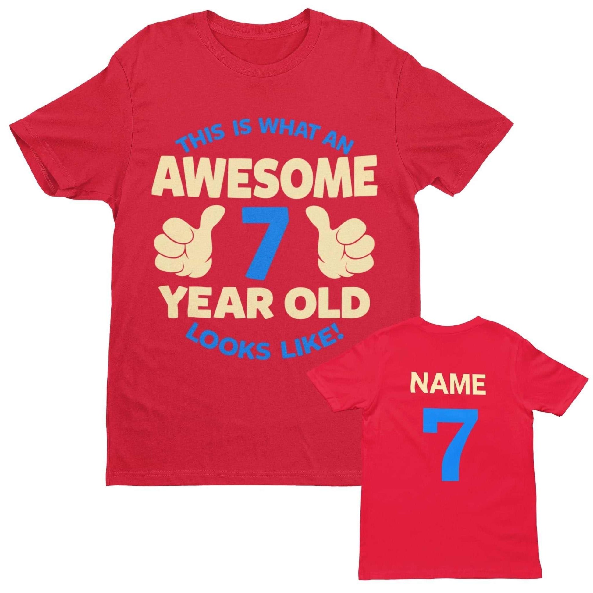 Personalised Boys 7th Birthday T-Shirt Awesome 7 Year Old NAME AND AGE ON BACK T-Shirt Gift