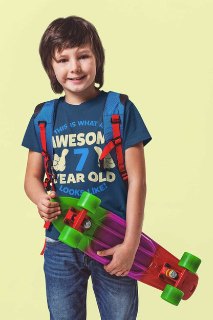 Personalised Boys 7th Birthday T-Shirt Awesome 7 Year Old NAME AND AGE ON BACK T-Shirt Gift