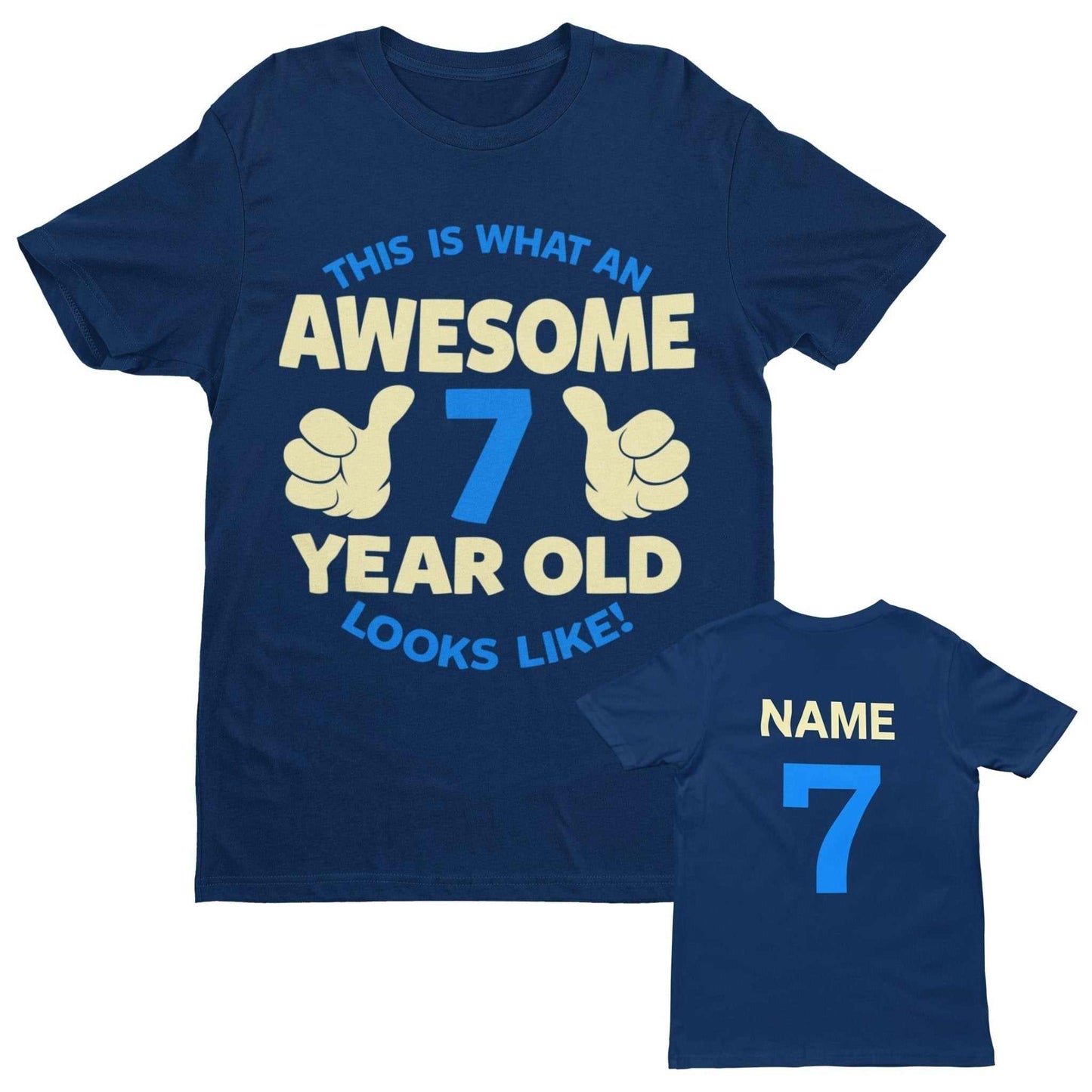 Personalised Boys 7th Birthday T-Shirt Awesome 7 Year Old NAME AND AGE ON BACK T-Shirt Gift