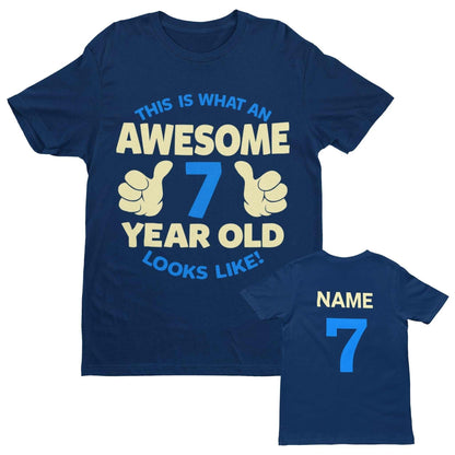 Personalised Boys 7th Birthday T-Shirt Awesome 7 Year Old NAME AND AGE ON BACK T-Shirt Gift