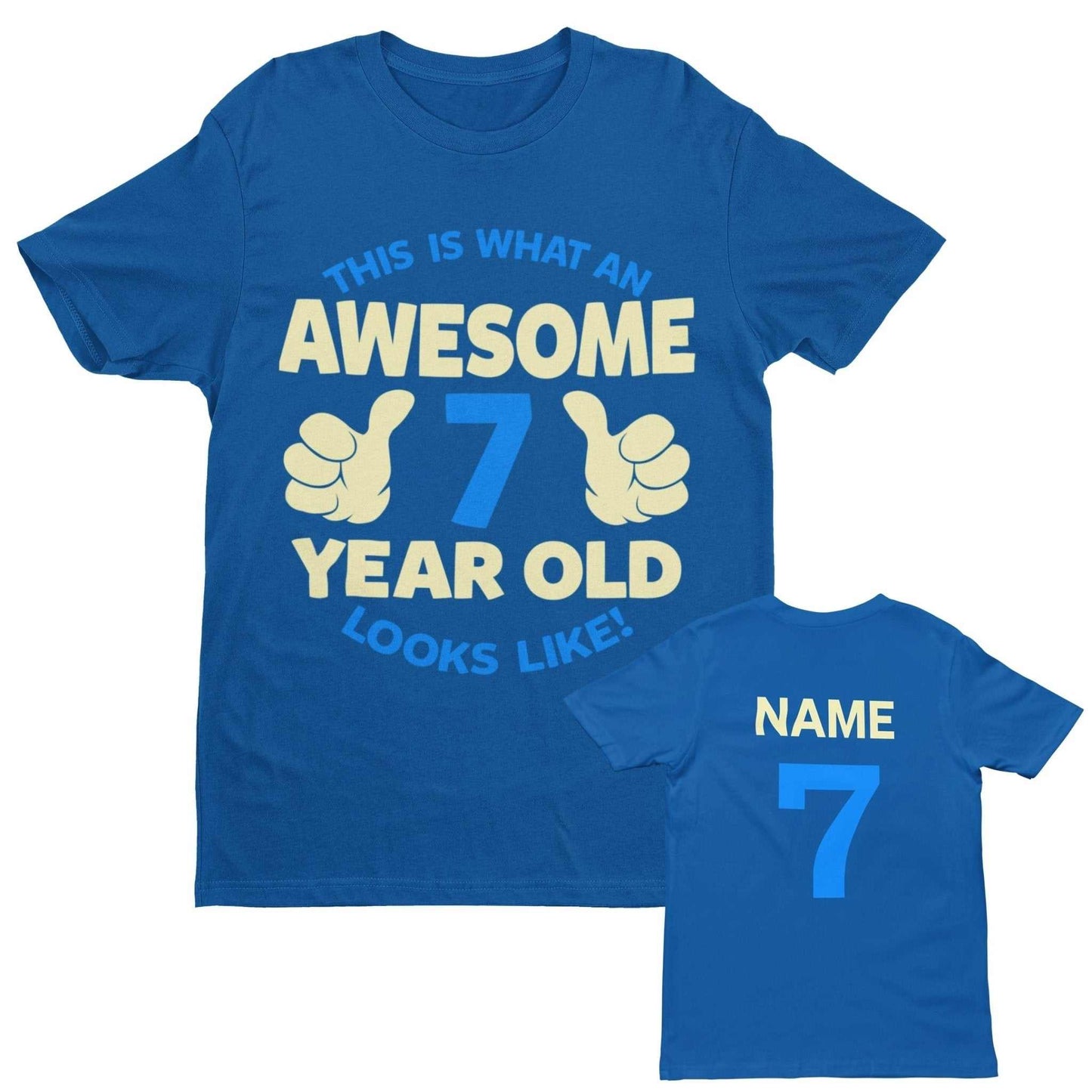 Personalised Boys 7th Birthday T-Shirt Awesome 7 Year Old NAME AND AGE ON BACK T-Shirt Gift