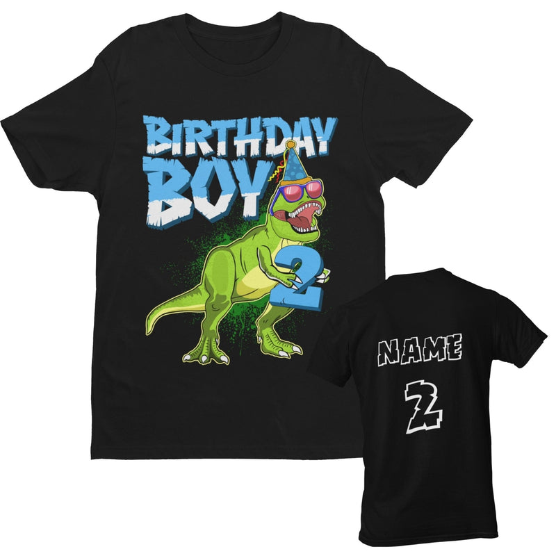 PERSONALISED Boys Cute 2nd Birthday Dinosaur T Shirt Name / Age On Back - Galaxy Tees
