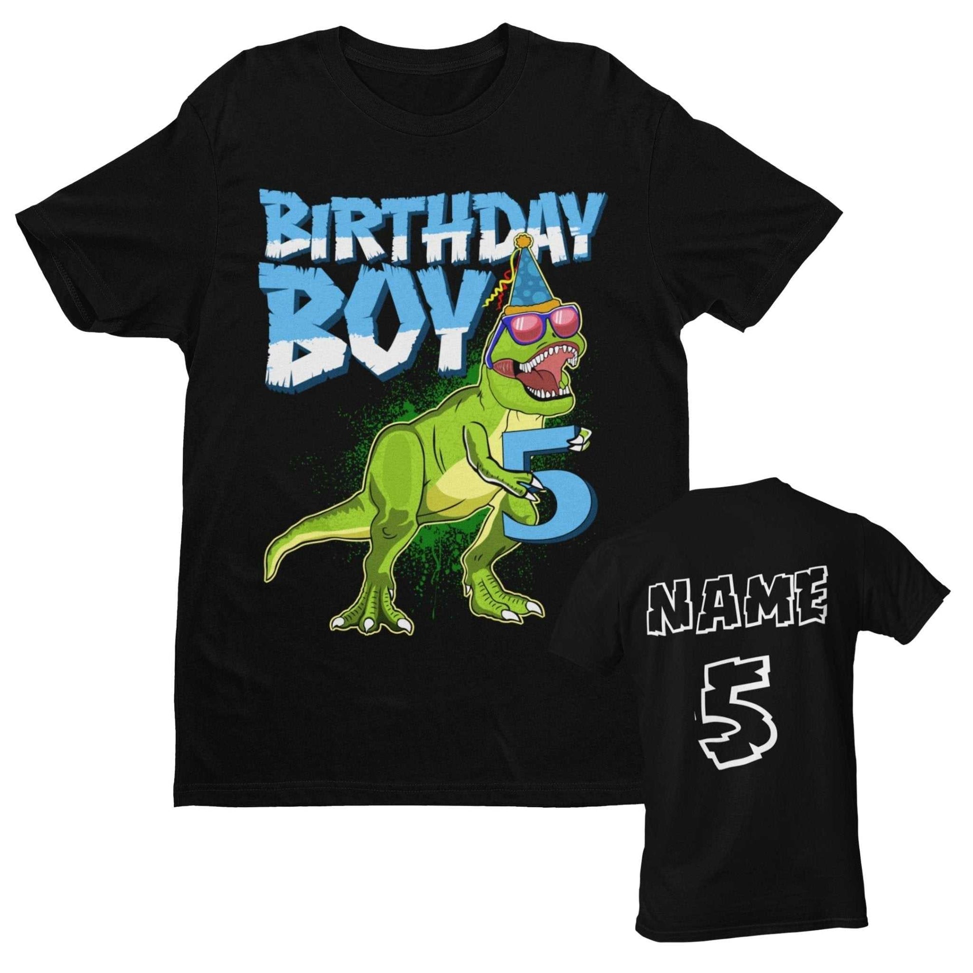 Personalised Boys Cute 5th Birthday Dinosaur T-Shirt Name / Age On Back T-Shirt Gift