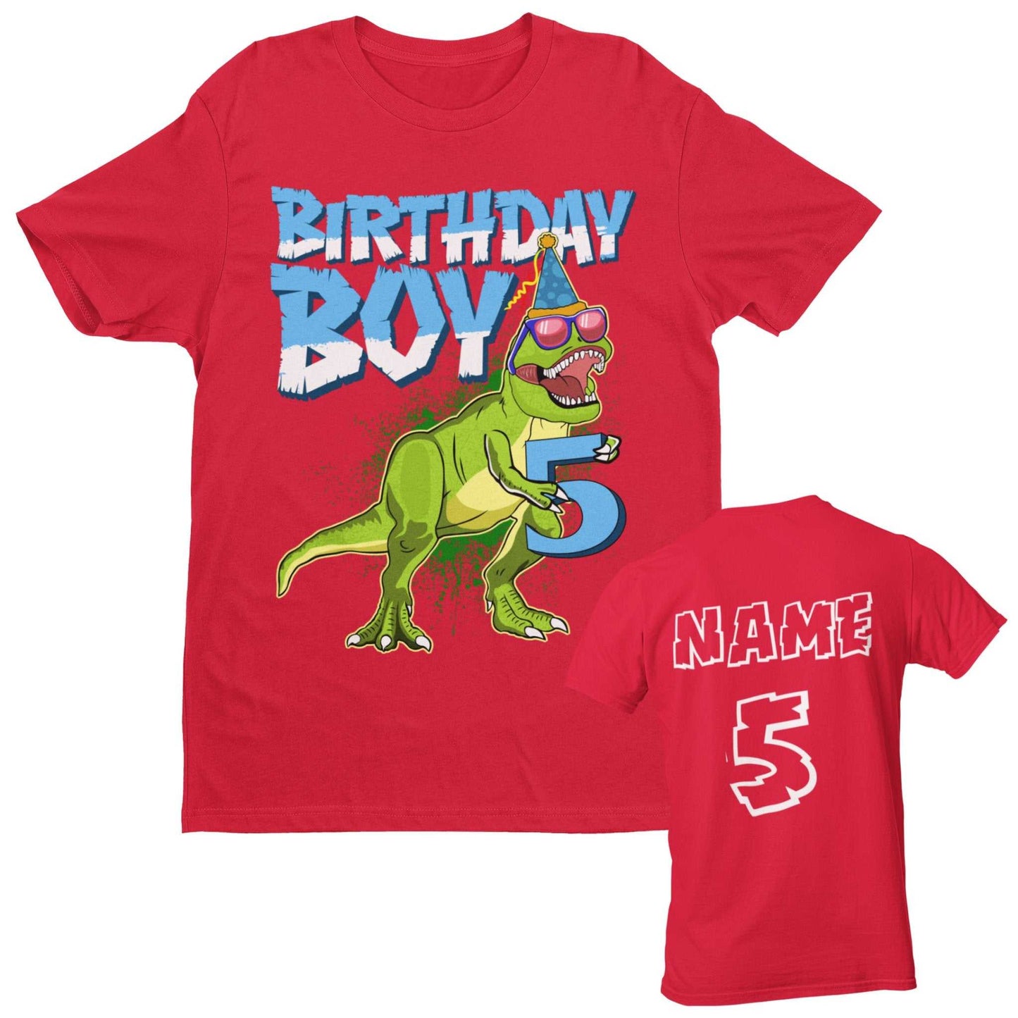 PERSONALISED Boys Cute 5th Birthday DinosaurPERSONALISED Boys Cute 5th Birthday Dinosaur T Shirt Name / Age On Bac