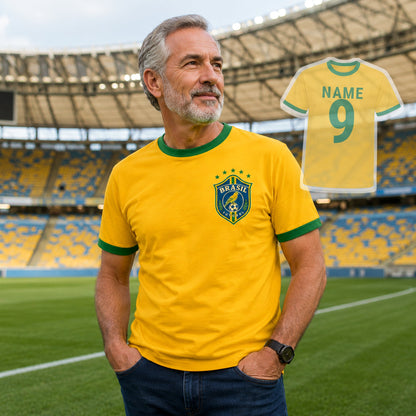 Personalised Brazil Country Ringer T-Shirt – Custom Name & Number Back Print
