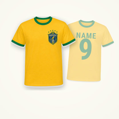 Personalised Brazil Country Ringer T-Shirt – Custom Name & Number Back Print