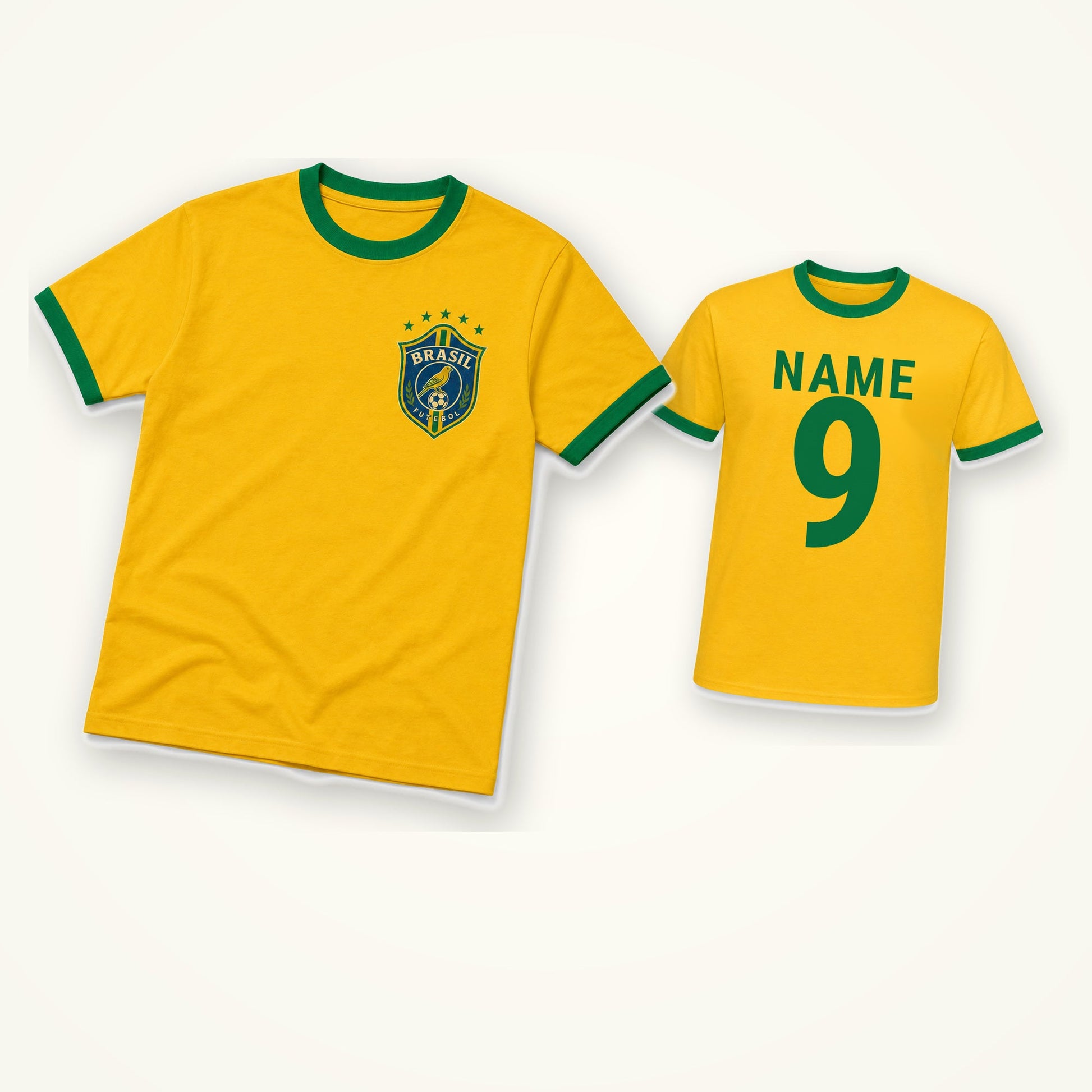 Personalised Brazil Country Ringer T-Shirt – Custom Name & Number Back Print