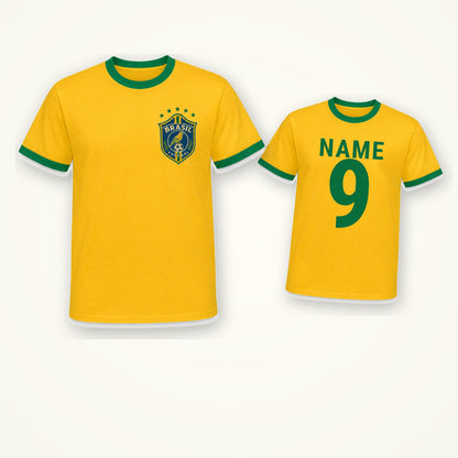 Personalised Brazil Country Ringer T-Shirt – Custom Name & Number Back Print