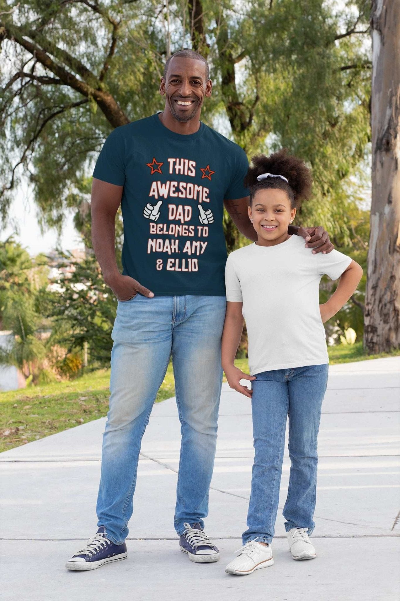 Personalised Dad T-Shirt "This Awesome Dad Belongs To" Add Kids'' Names Gift T-Shirt