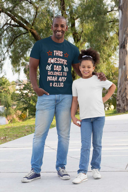 Personalised Dad T-Shirt "This Awesome Dad Belongs To" Add Kids'' Names Gift T-Shirt