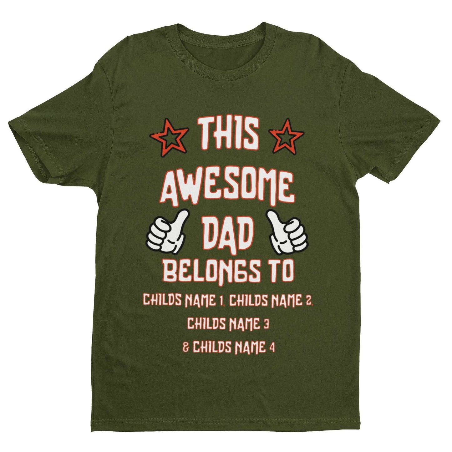 Personalised Dad T-Shirt "This Awesome Dad Belongs To" Add Kids'' Names Gift T-Shirt