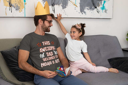 Personalised Dad T-Shirt "This Awesome Dad Belongs To" Add Kids'' Names Gift T-Shirt