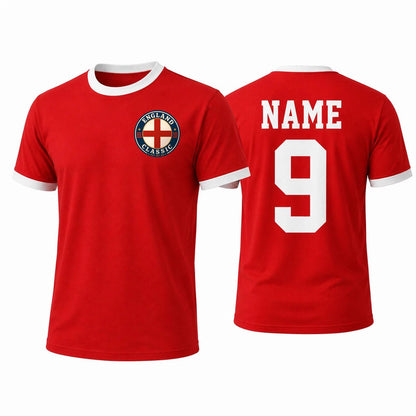 Personalised England Country Ringer T-Shirt – Custom Name & Number Back Print