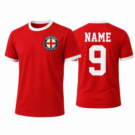Personalised England Country Ringer T-Shirt – Custom Name & Number Back Print