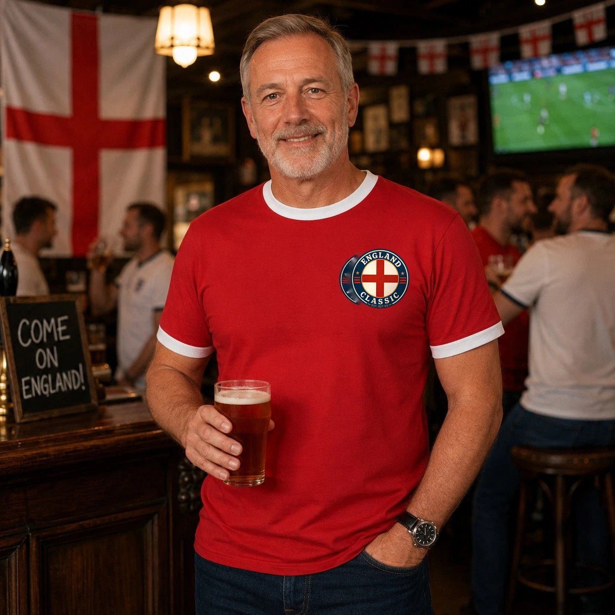 Personalised England Country Ringer T-Shirt – Custom Name & Number Back Print