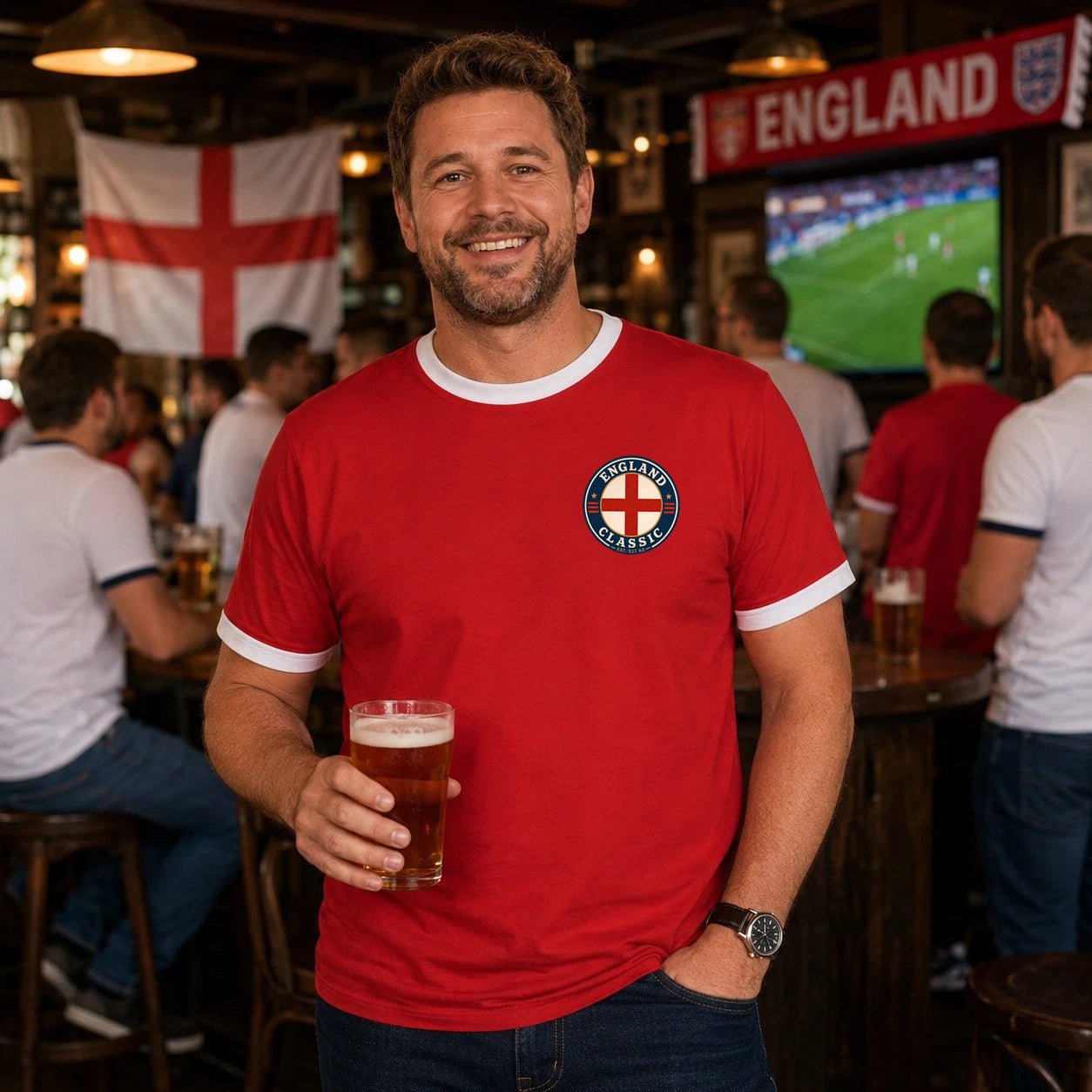Personalised England Country Ringer T-Shirt – Custom Name & Number Back Print