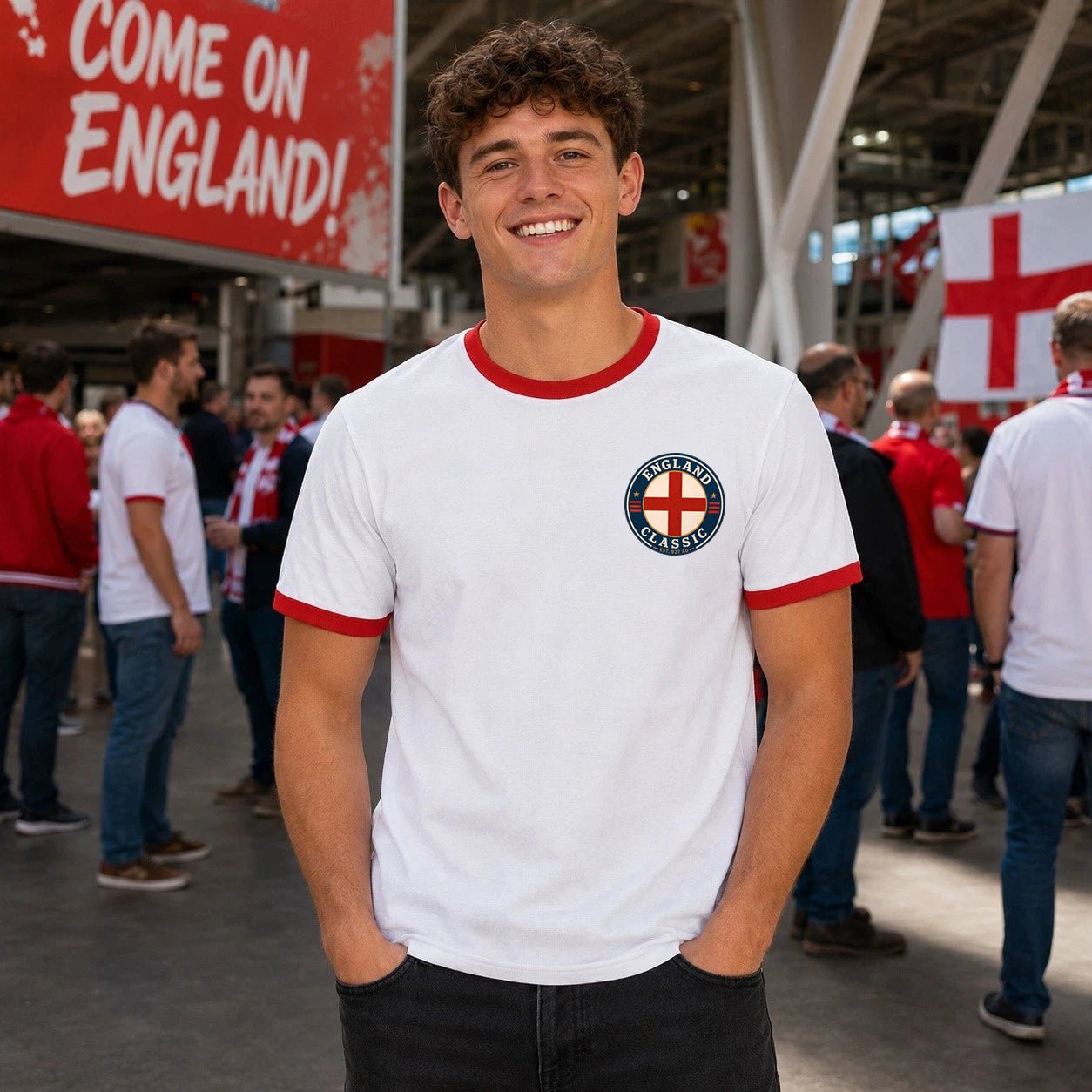 Personalised England Country Ringer T-Shirt – Custom Name & Number Back Print