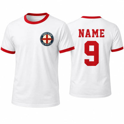 Personalised England Country Ringer T-Shirt – Custom Name & Number Back Print
