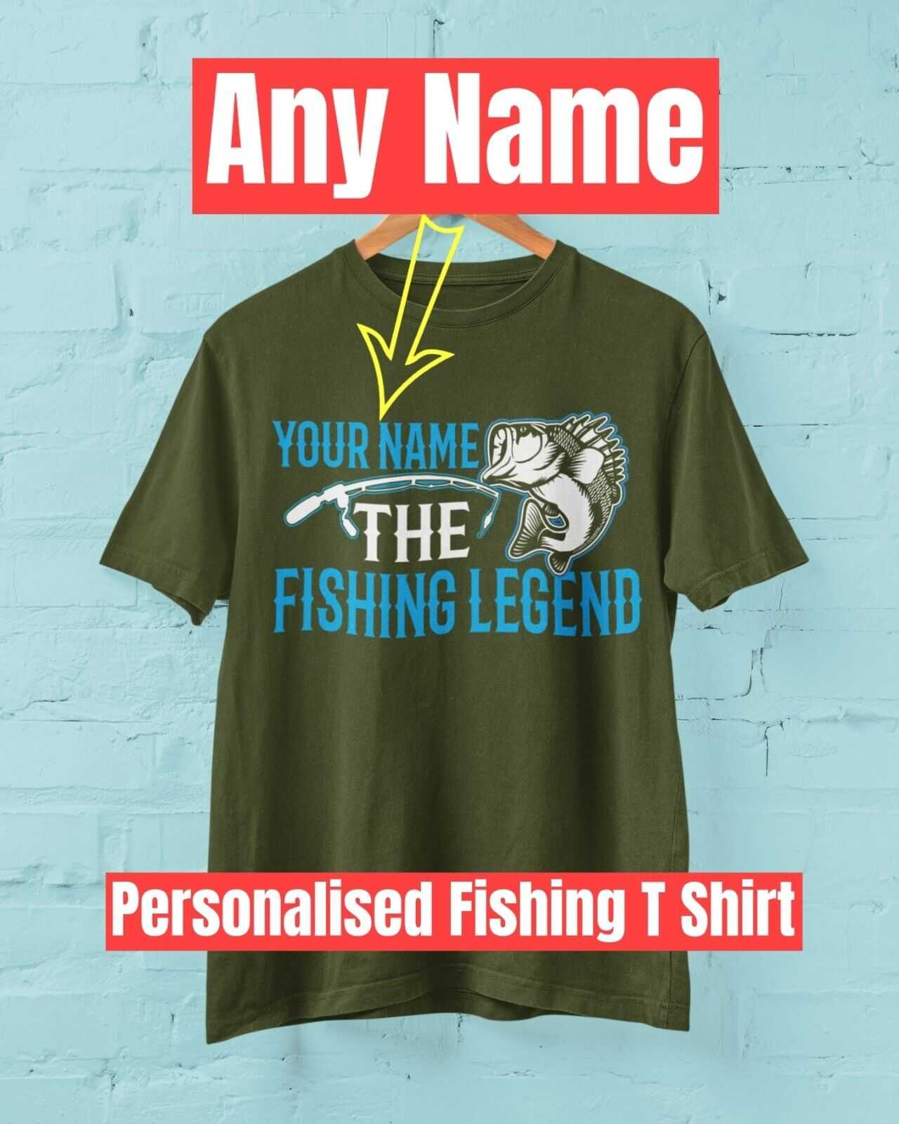 Personalised Fishing T-Shirt YOUR NAME The FISHING LEGEND Gift Dad Angler T-Shirt