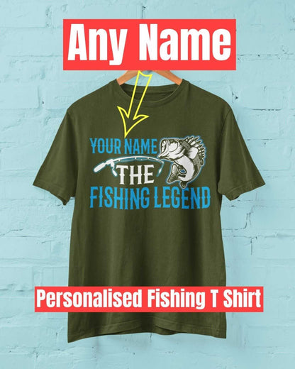 Personalised Fishing T-Shirt YOUR NAME The FISHING LEGEND Gift Dad Angler T-Shirt