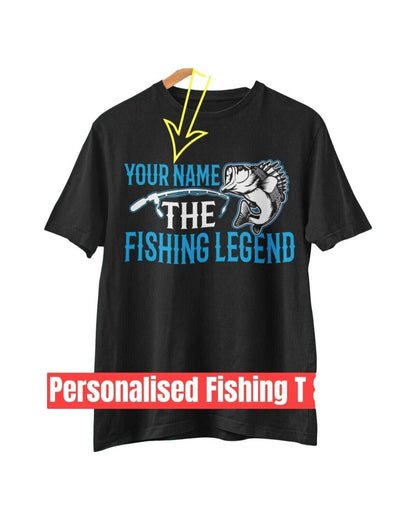 Personalised Fishing T-Shirt YOUR NAME The FISHING LEGEND Gift Dad Angler T-Shirt