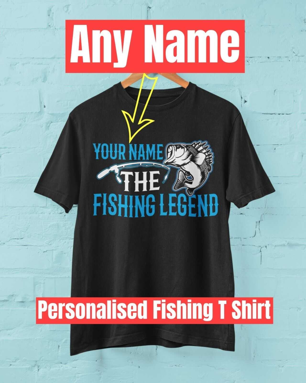 Personalised Fishing T-Shirt YOUR NAME The FISHING LEGEND Gift Dad Angler T-Shirt