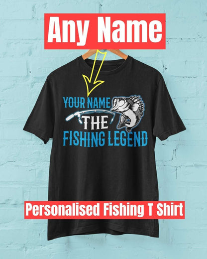 Personalised Fishing T-Shirt YOUR NAME The FISHING LEGEND Gift Dad Angler T-Shirt