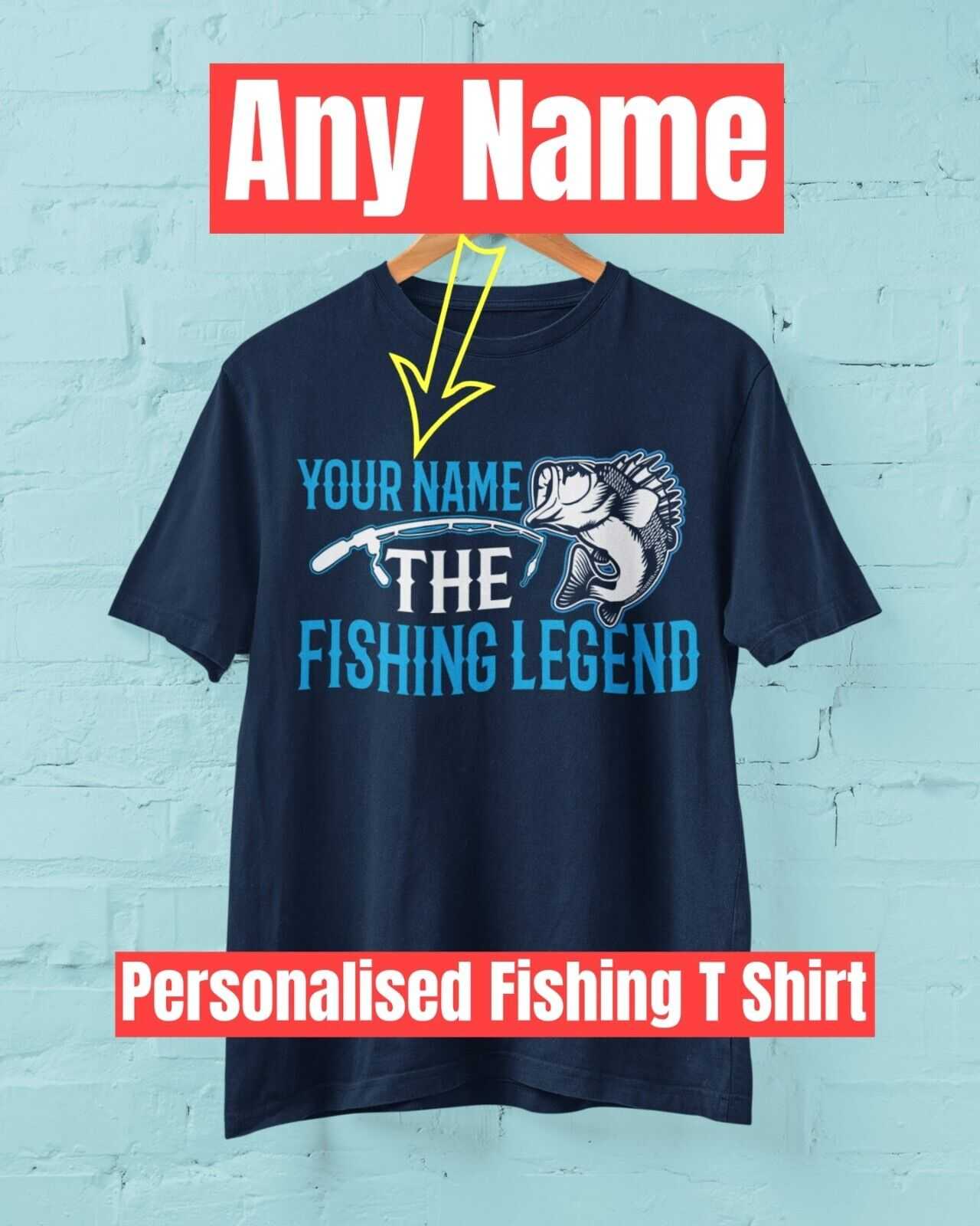 Personalised Fishing T-Shirt YOUR NAME The FISHING LEGEND Gift Dad Angler T-Shirt