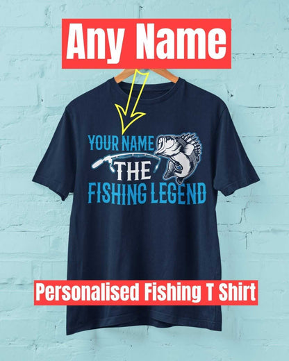 Personalised Fishing T-Shirt YOUR NAME The FISHING LEGEND Gift Dad Angler T-Shirt