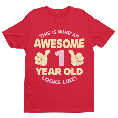 Personalised Girls 1st Birthday T-Shirt Awesome 1 Year Old NAME AND AGE ON BACK T-Shirt Gift