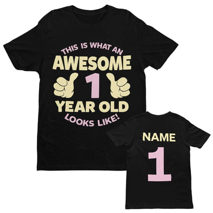 Personalised Girls 1st Birthday T-Shirt Awesome 1 Year Old NAME AND AGE ON BACK T-Shirt Gift