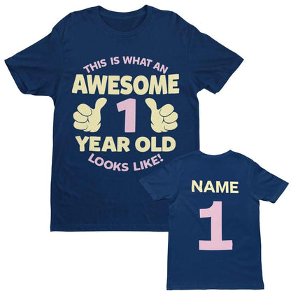 Personalised Girls 1st Birthday T-Shirt Awesome 1 Year Old NAME AND AGE ON BACK T-Shirt Gift