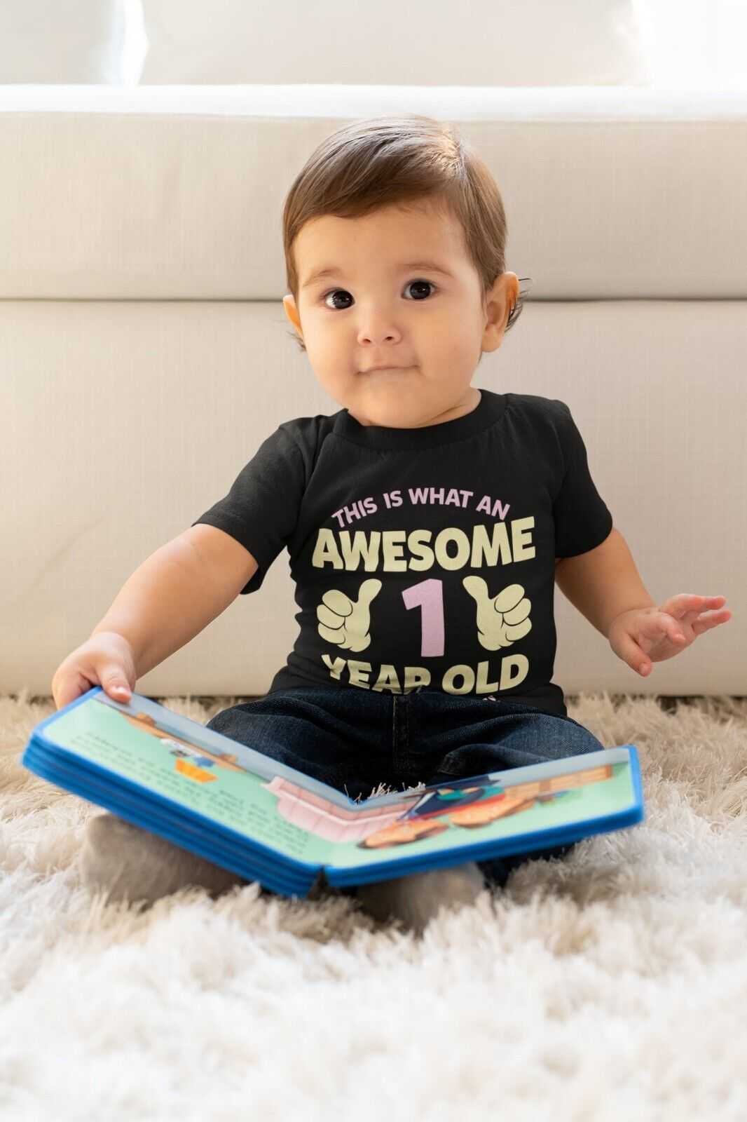 Personalised Girls 1st Birthday T-Shirt Awesome 1 Year Old NAME AND AGE ON BACK T-Shirt Gift