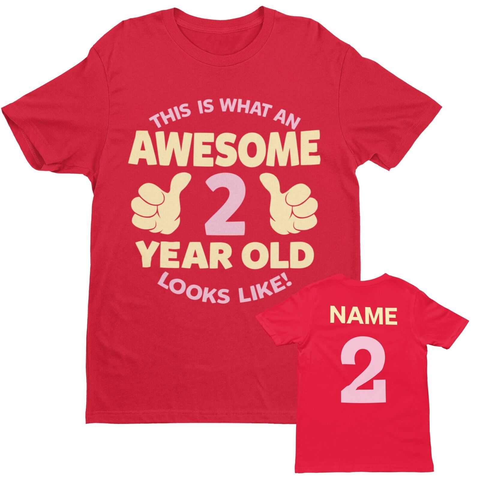 Personalised Girls 2nd Birthday T-Shirt Awesome 2 Year Old NAME AND AGE ON BACK T-Shirt Gift