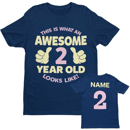 Personalised Girls 2nd Birthday T-Shirt Awesome 2 Year Old NAME AND AGE ON BACK T-Shirt Gift