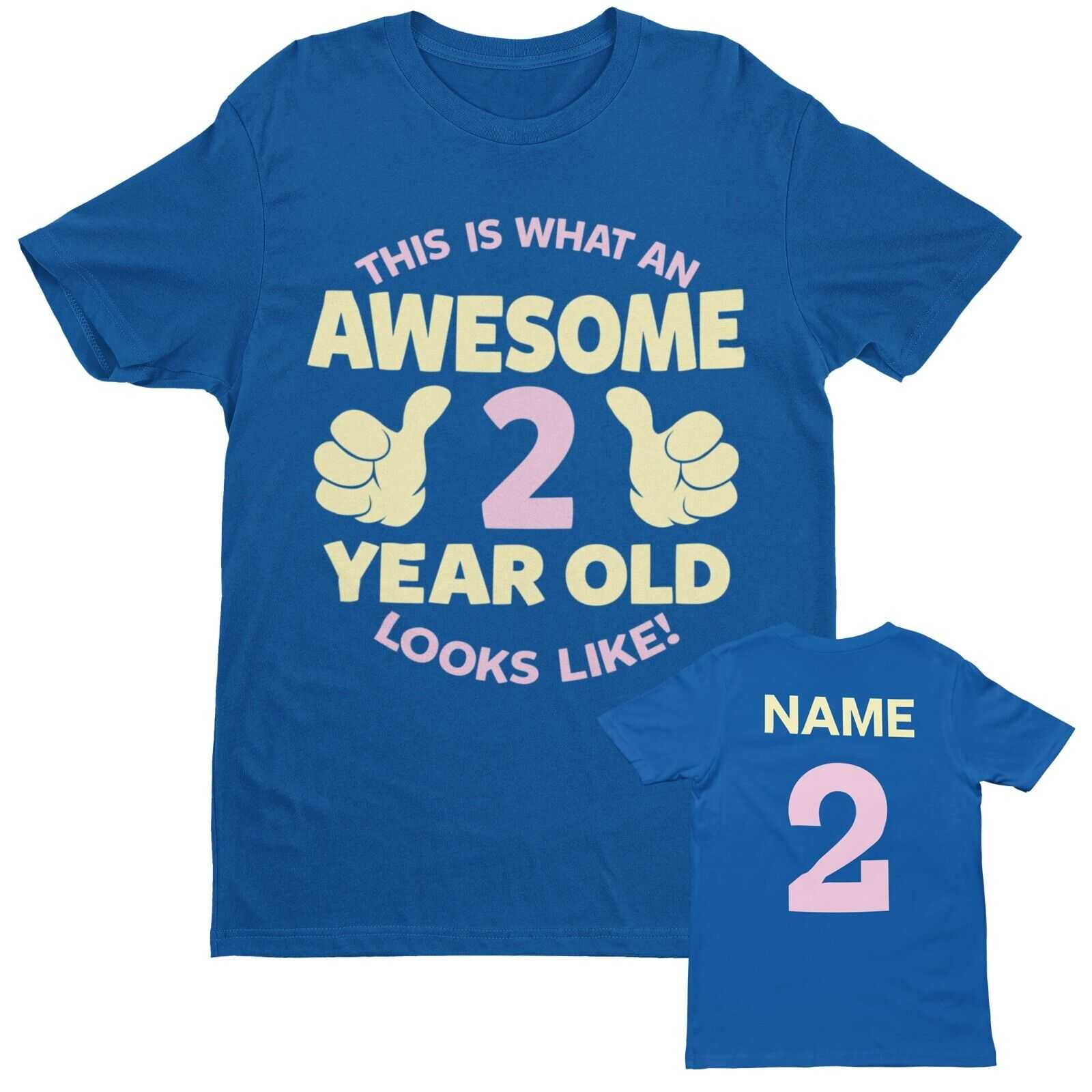 Personalised Girls 2nd Birthday T-Shirt Awesome 2 Year Old NAME AND AGE ON BACK T-Shirt Gift