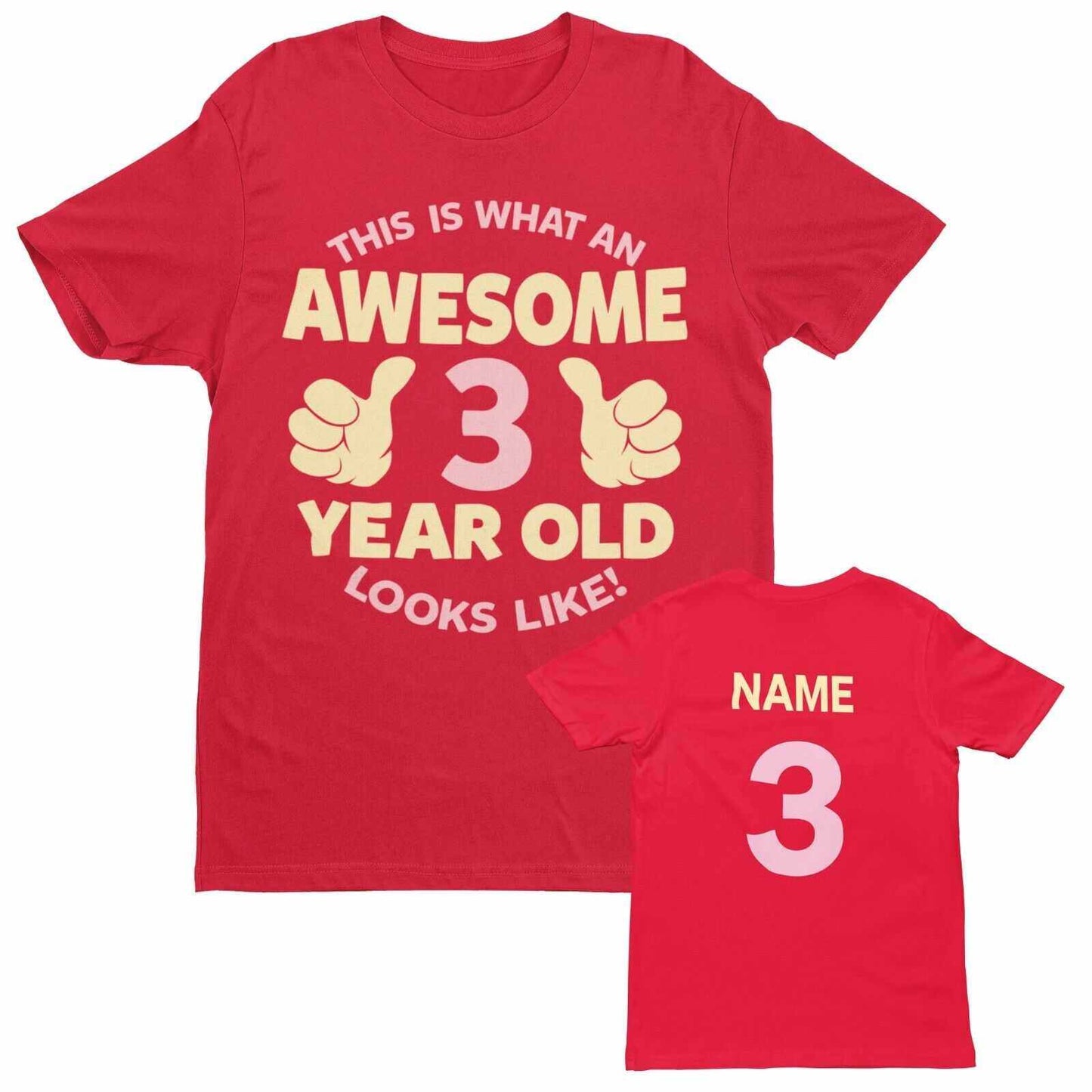 Personalised Girls 3rd Birthday T-Shirt Awesome 3 Year Old NAME AND AGE ON BACK T-Shirt Gift
