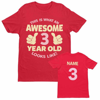 Personalised Girls 3rd Birthday T-Shirt Awesome 3 Year Old NAME AND AGE ON BACK T-Shirt Gift