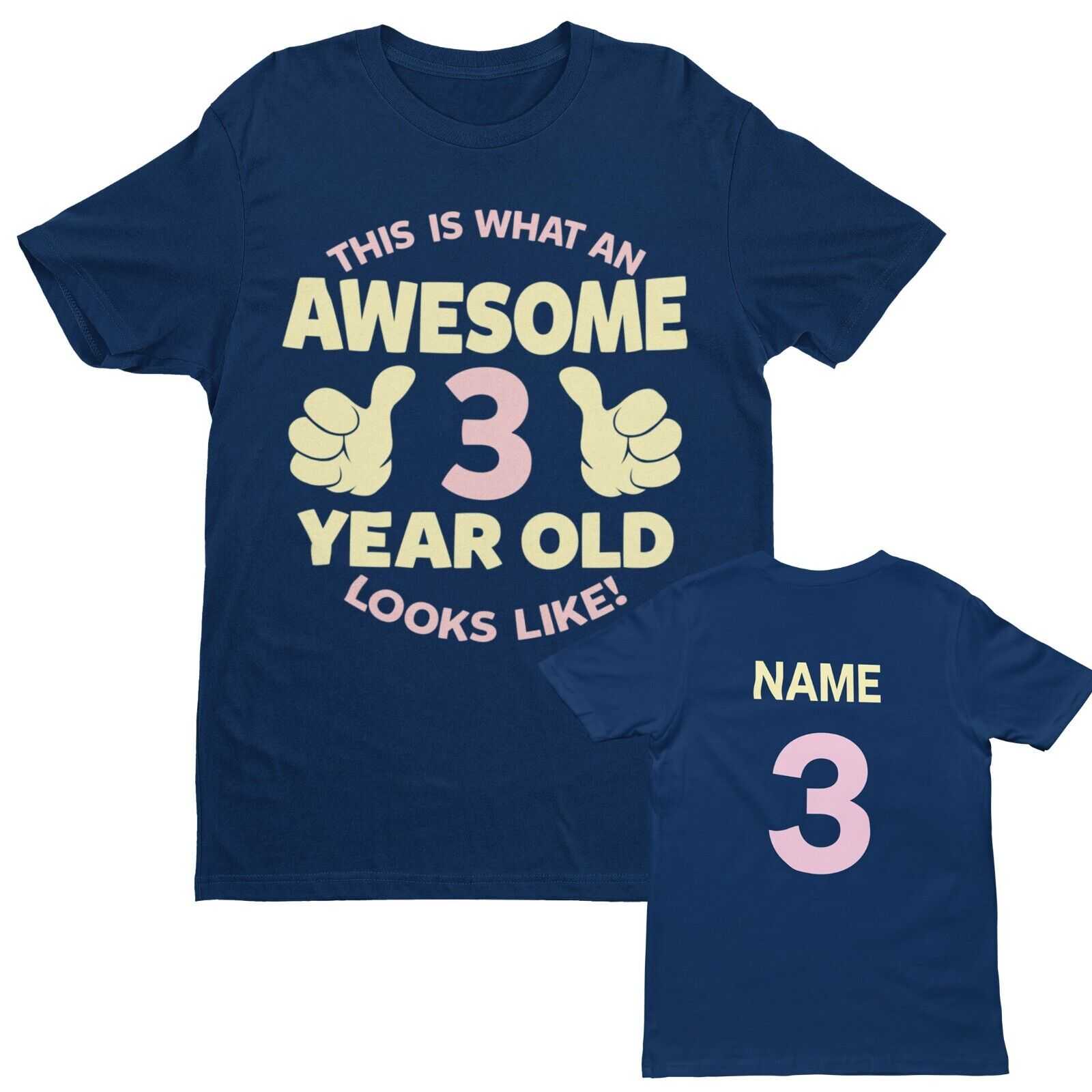 Personalised Girls 3rd Birthday T-Shirt Awesome 3 Year Old NAME AND AGE ON BACK T-Shirt Gift