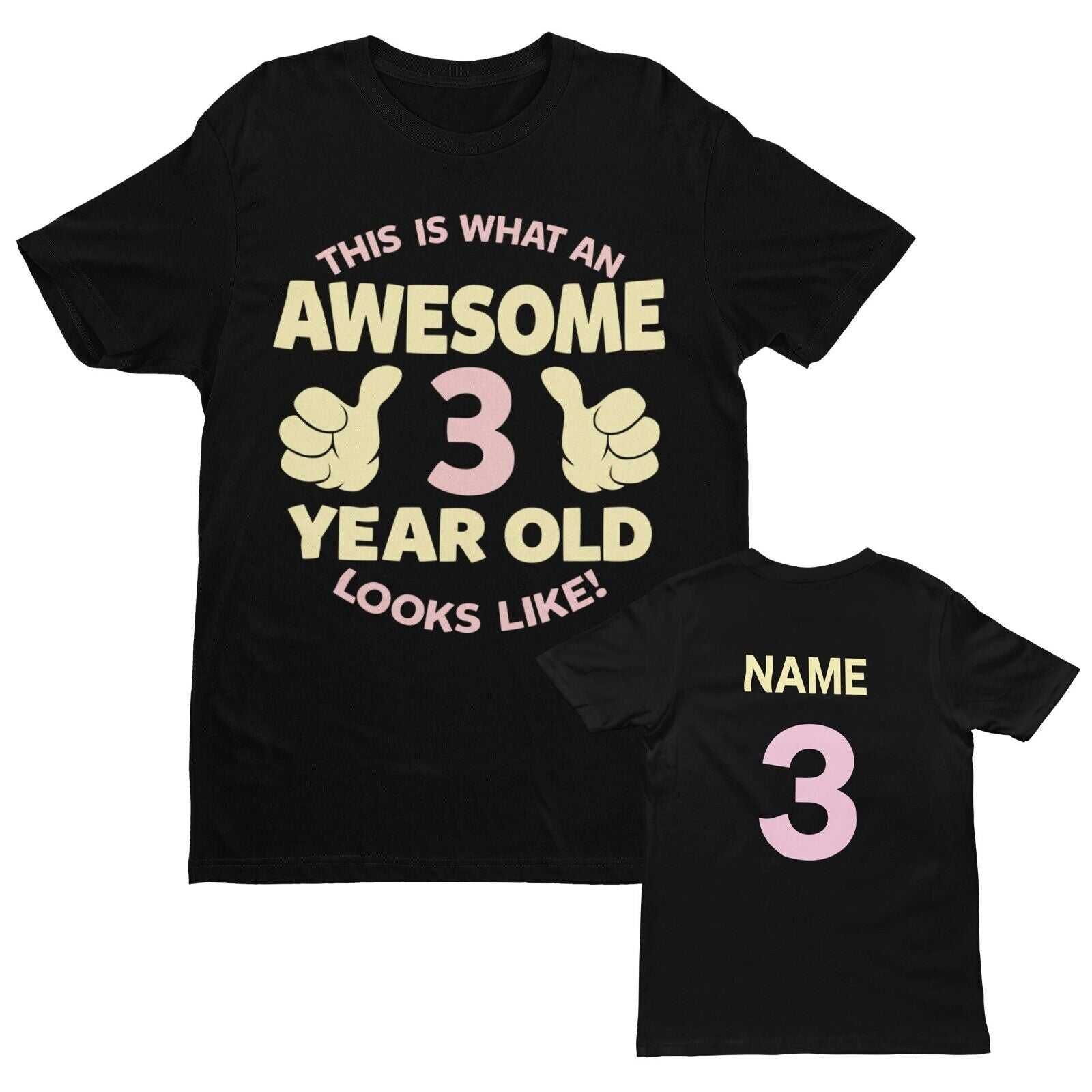 Personalised Girls 3rd Birthday T-Shirt Awesome 3 Year Old NAME AND AGE ON BACK T-Shirt Gift