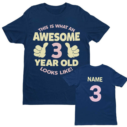 Personalised Girls 3rd Birthday T-Shirt Awesome 3 Year Old NAME AND AGE ON BACK T-Shirt Gift