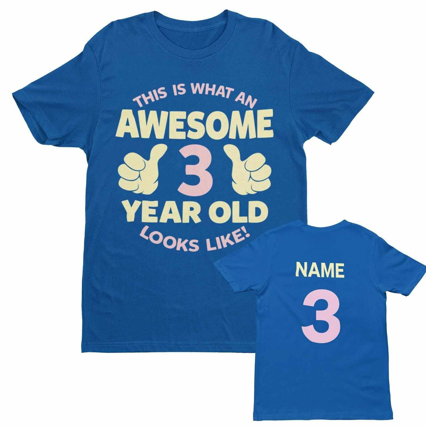 Personalised Girls 3rd Birthday T-Shirt Awesome 3 Year Old NAME AND AGE ON BACK T-Shirt Gift