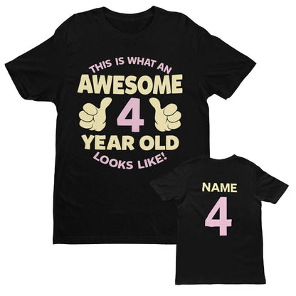 Personalised Girls' 4th Birthday T-Shirt - Name & Age, main front design view